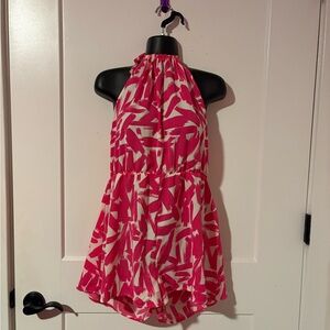 SHEIN Pink and White Halter Romper